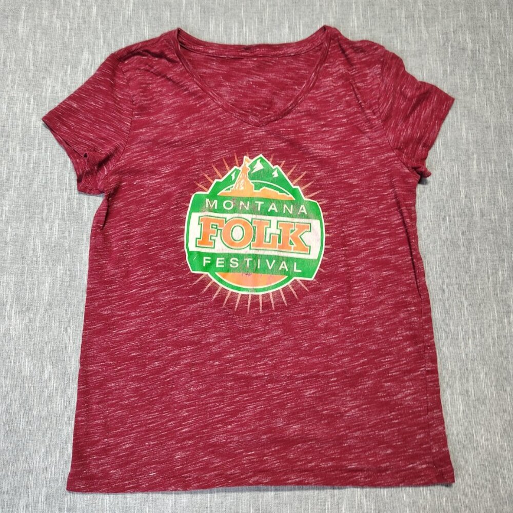 2024 Butte Montana Folk Festival T-Shirt Womens Red Heathered Music